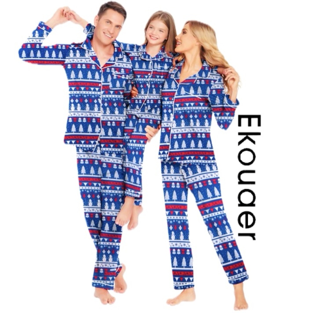 EKOUAER Christmas Family Pajamas Long Sleeve Button Down Adult Unisex Size M
